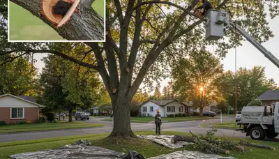 Arborist performing deadwood removal and branch trimming on mature tree in Spokane, WA
