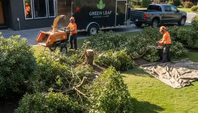Professional shrub removal service clearing overgrown bushes in Spokane, WA residential yard