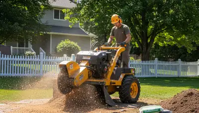 Professional stump grinding removing tree stumps in Colbert, Spokane WA for lawn and landscape restoration