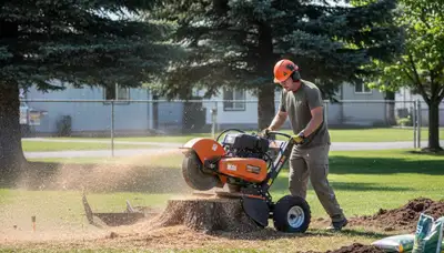 Professional stump grinding at Fairchild Air Force Base near Spokane WA for safe lawn restoration
