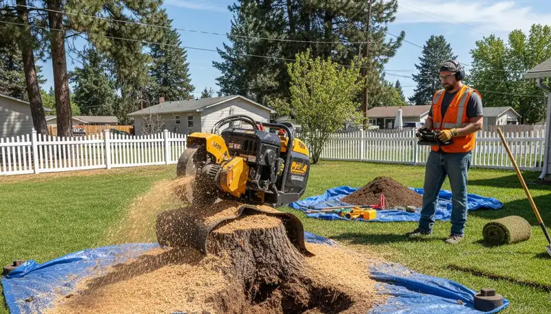 Professional stump grinding removing tree stumps in Medical Lake, WA by Spokane tree removal experts