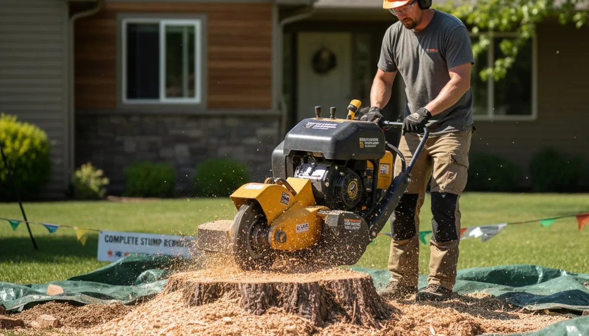 Professional stump grinding removing tree stumps in Valleyford, near Spokane, WA yard restoration service