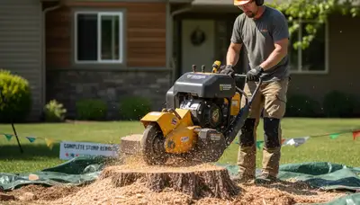 Professional stump grinding removing tree stumps in Valleyford, near Spokane, WA yard restoration service
