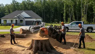 Professional stump removal service in Spokane, WA with crew clearing tree stumps safely
