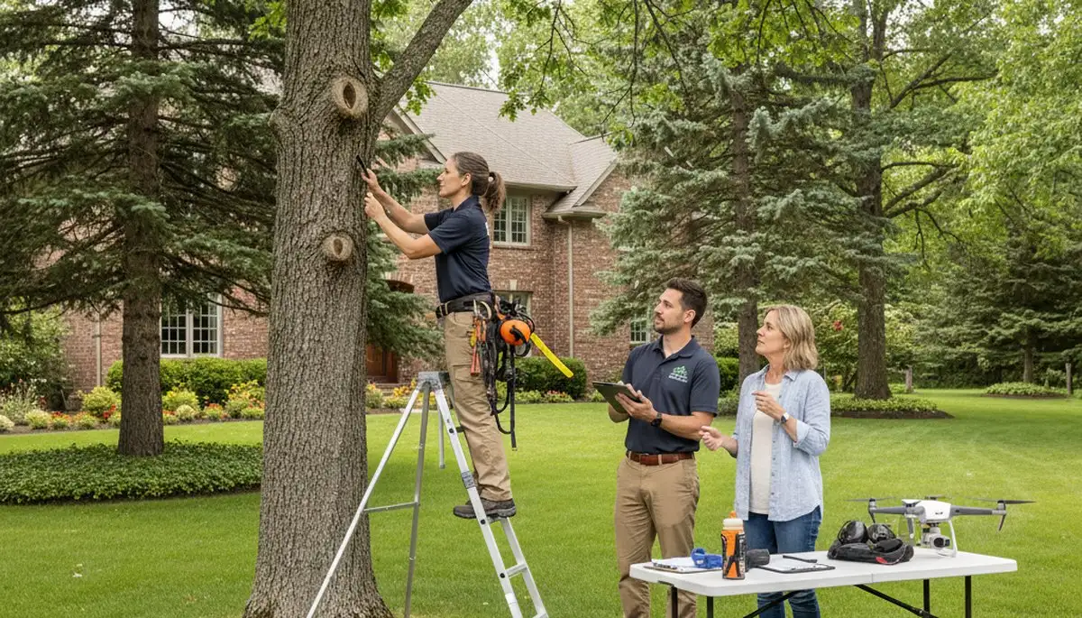 Certified arborist performing tree health assessment for homeowners in Colbert, Spokane WA