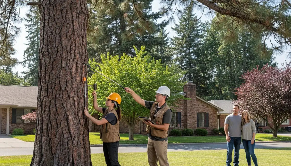 Certified arborist performing tree health assessment for homeowners near Fairchild Air Force Base Spokane WA