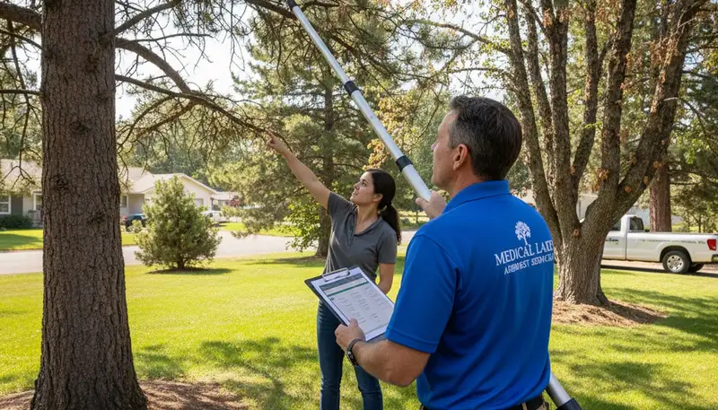 Certified arborist performing tree health assessment in Medical Lake, WA for Spokane tree removal service