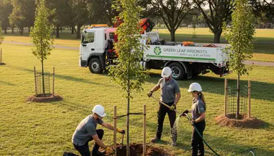 Arborists planting new trees in Spokane, WA yard for professional tree planting service