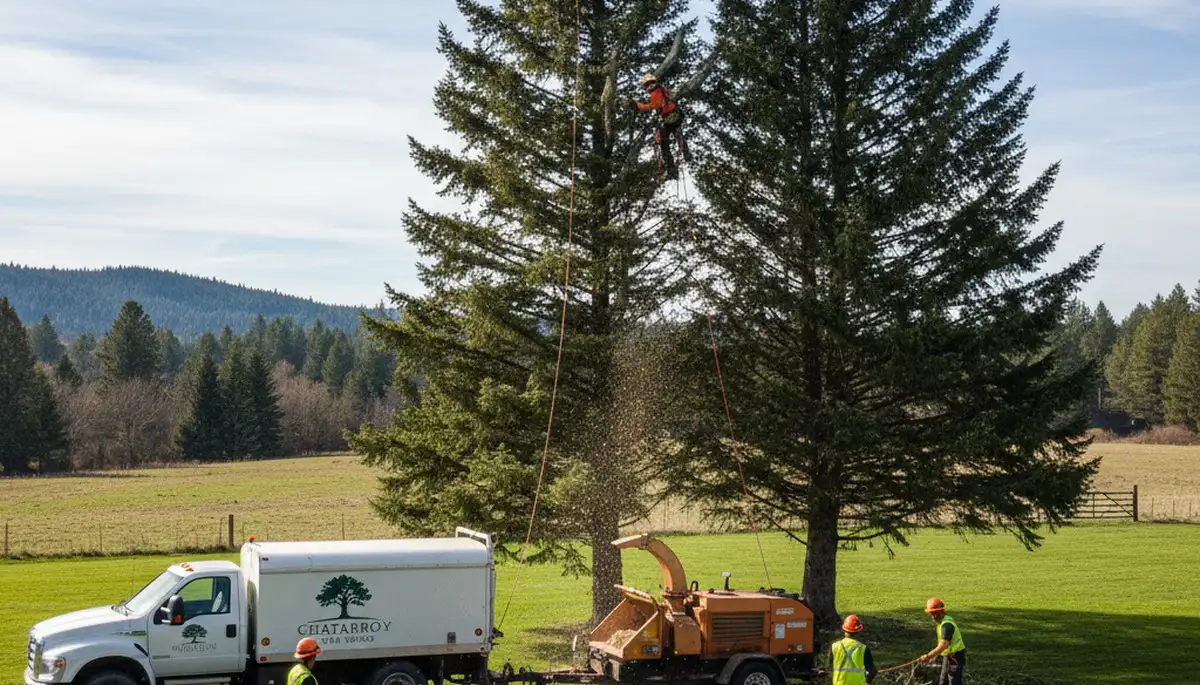 Professional tree removal service in Spokane WA safely clearing large pine trees