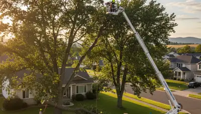 Professional tree removal service in Spokane WA safely cutting large pine tree