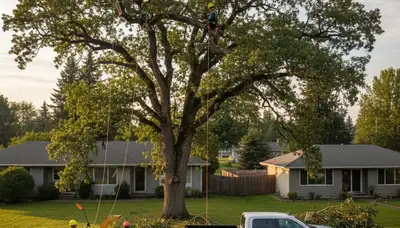 Professional tree removal service in Spokane WA safely cutting and clearing large yard trees