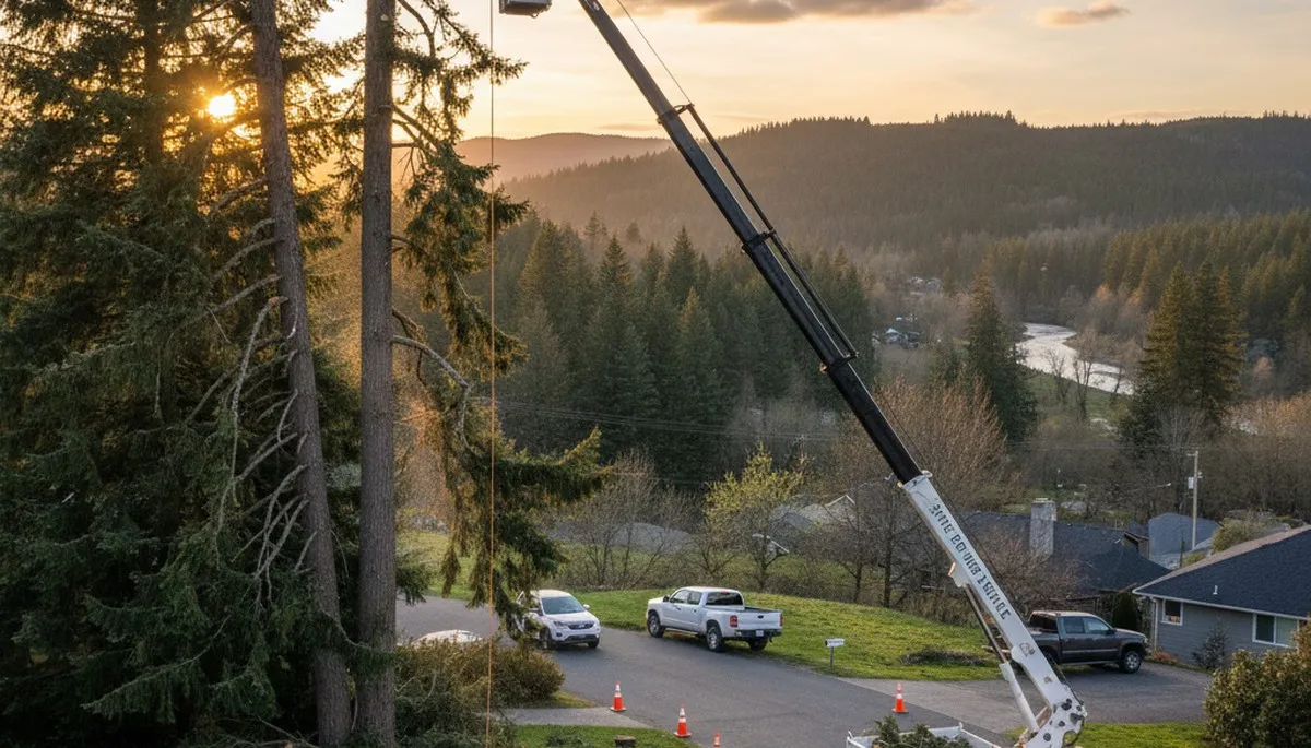 Professional tree removal service in Spokane WA safely clearing large trees from residential property