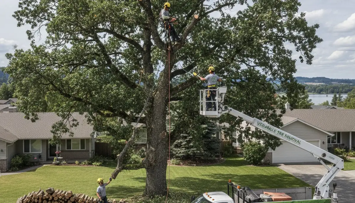Professional tree removal service in Spokane WA safely clearing large trees for residential property